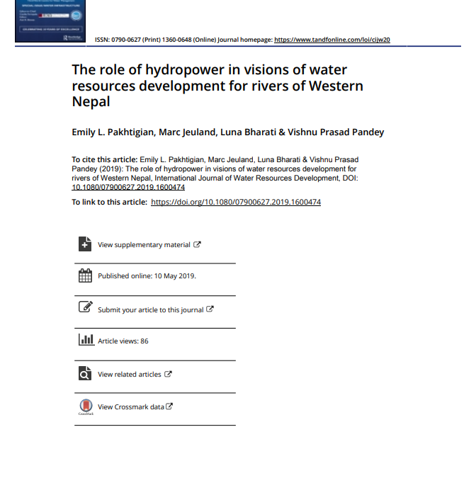 The role of hydropower in visions of water resources development for rivers of Western Nepal
