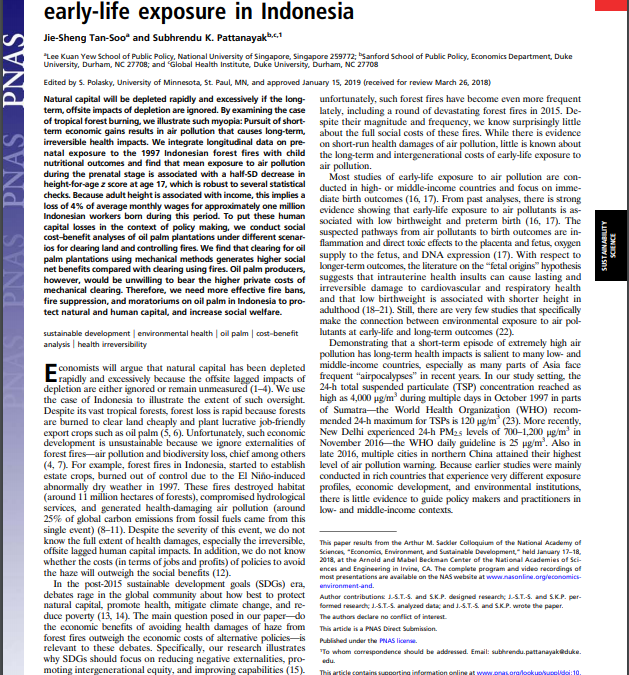 Seeking natural capital projects: Forest fires, haze, and early-life exposure in Indonesia