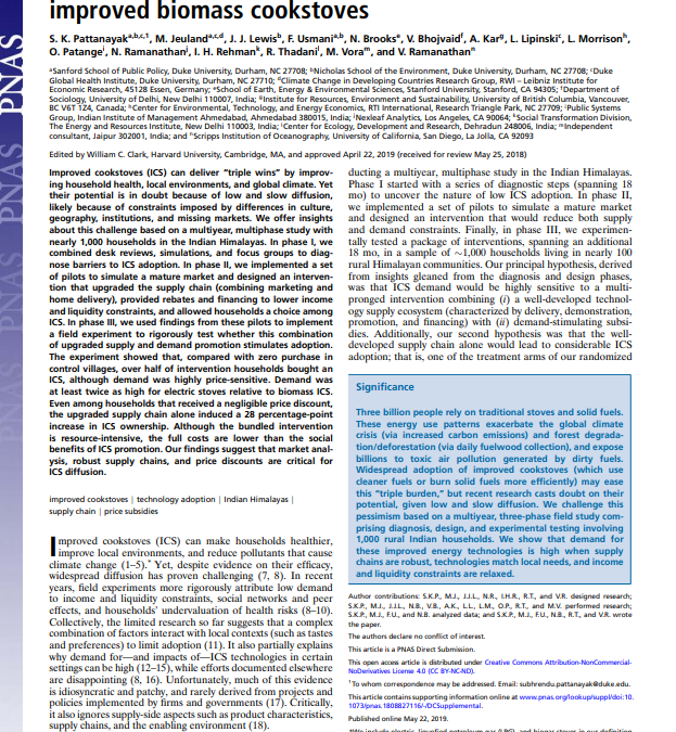 Experimental evidence on promotion of electric and improved biomass cookstoves
