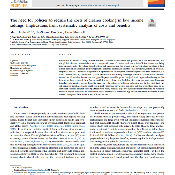 The need for policies to reduce the costs of cleaner cooking in low income settings: Implications from systematic analysis of costs and benefits