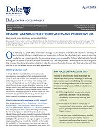 Research Agenda on Electricity Access and Productive Use