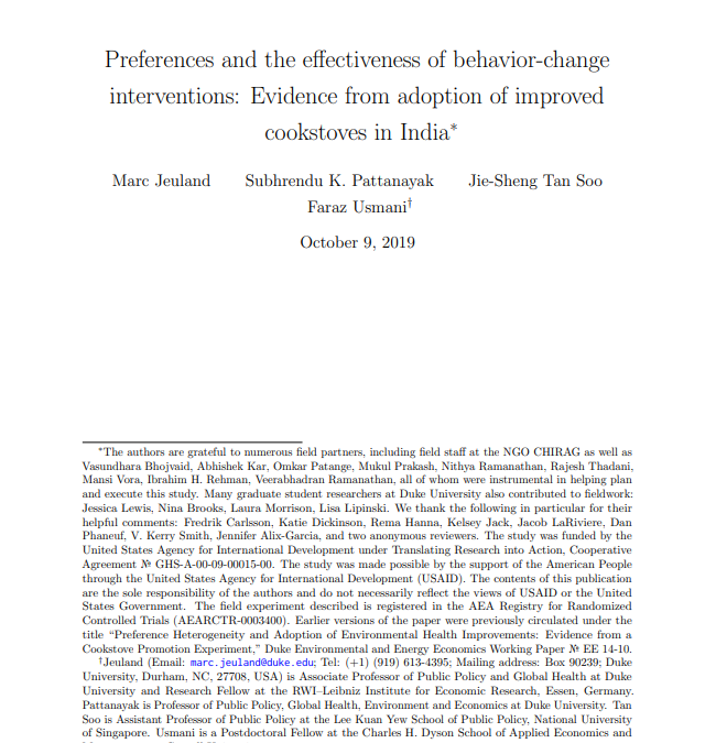 Preferences and the effectiveness of behavior-change interventions: Evidence from adoption of improved cookstoves in India