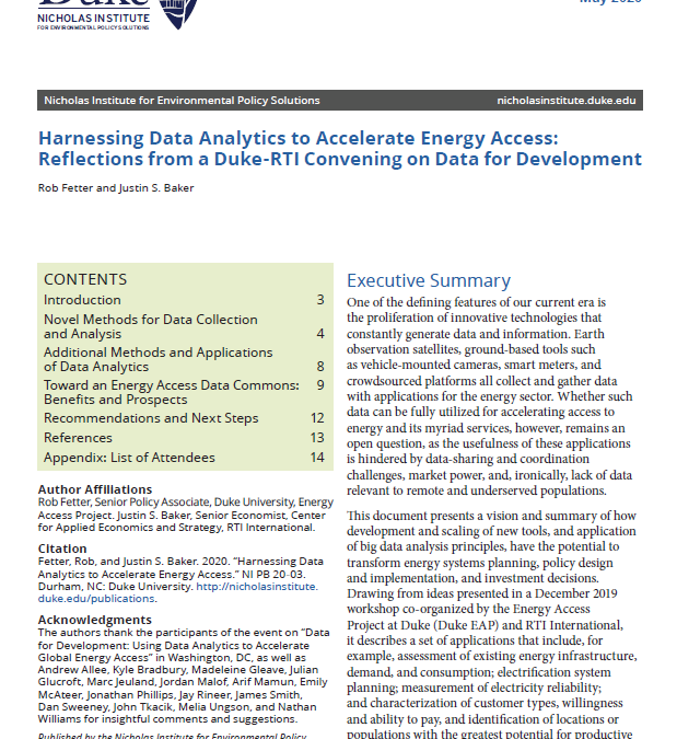 Harnessing Data Analytics to Accelerate Energy Access: Reflections from a Duke-RTI Convening on Data for Development