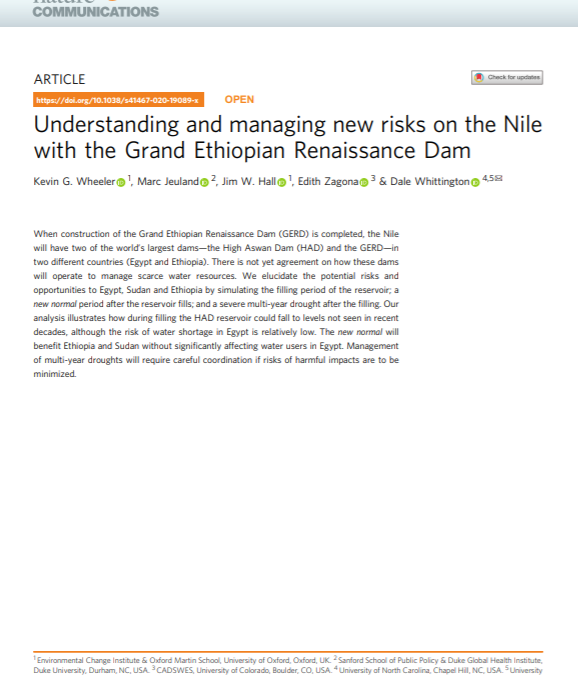 Understanding and managing new risks on the Nile with the Grand Ethiopian Renaissance Dam