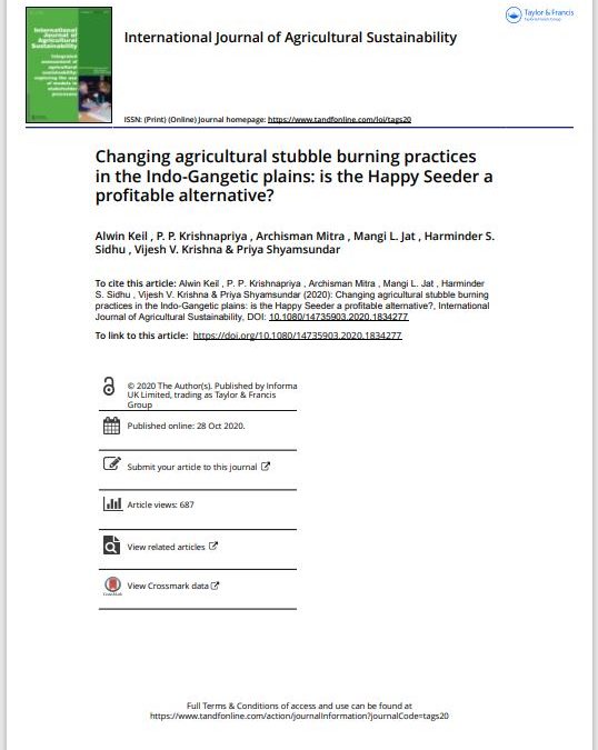 Changing agricultural stubble burning practices in the Indo-Gangetic plains: is the Happy Seeder a profitable alternative?