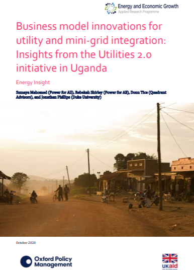 Business model innovations for utility and mini-grid integration: Insights from the Utilities 2.0 initiative in Uganda