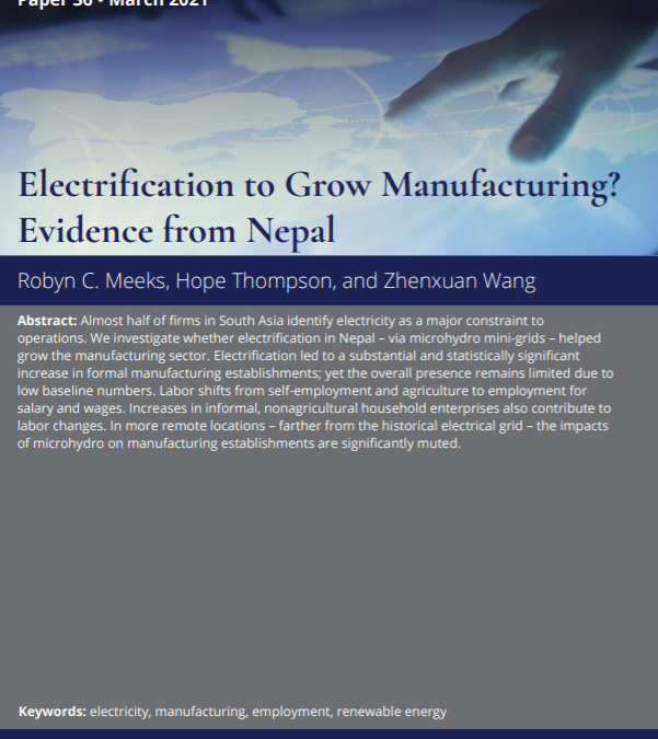 New Working Paper: Electrification to Grow Manufacturing? Evidence from Nepal