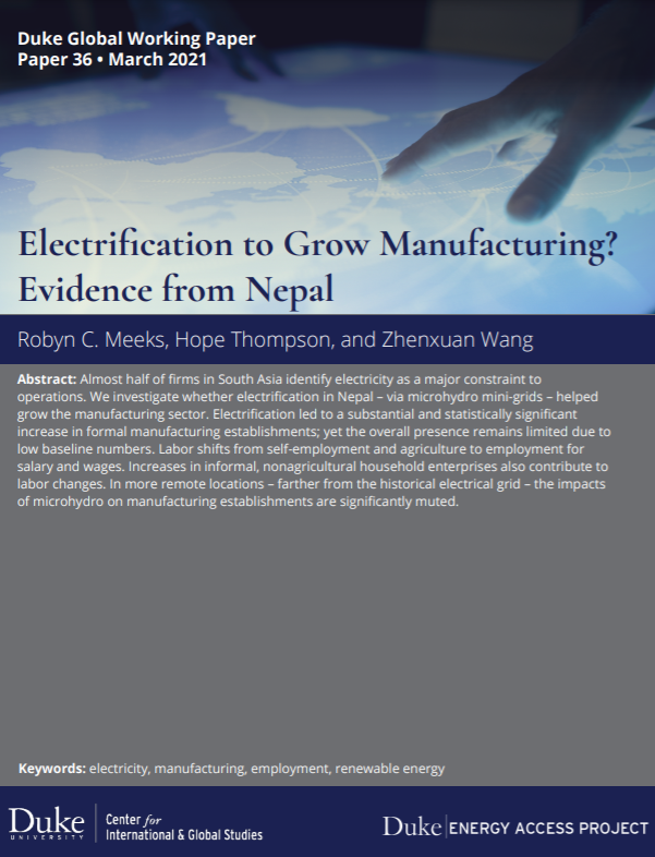 New Working Paper: Electrification to Grow Manufacturing? Evidence from Nepal