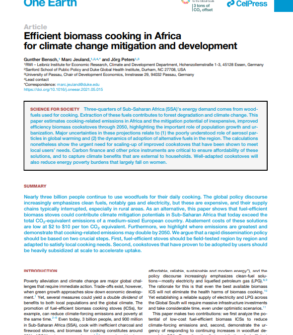 Efficient biomass cooking in Africa for climate change mitigation and development