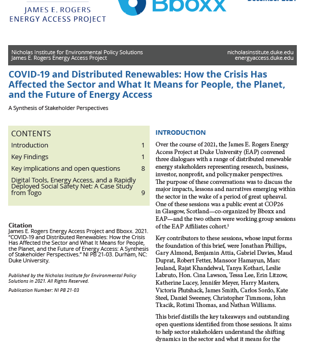COVID-19 and Distributed Renewables: How the Crisis Has Affected the Sector and What It Means for People, the Planet, and the Future of Energy Access