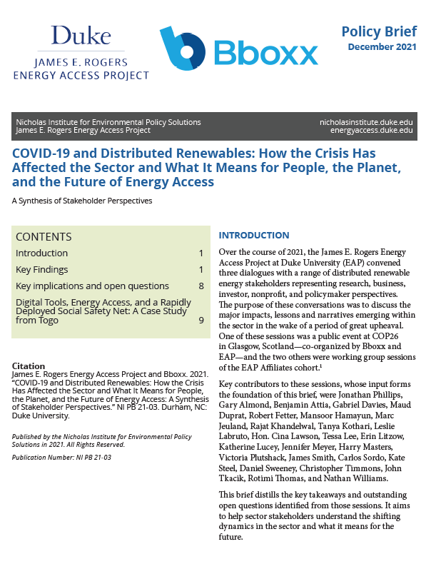 COVID-19 and Distributed Renewables: How the Crisis Has Affected the Sector and What It Means for People, the Planet, and the Future of Energy Access