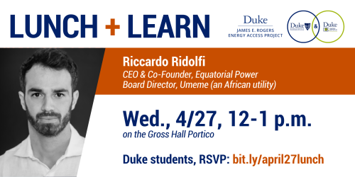Lunch + Learn: Riccardo Ridolfi, CEO & Co-Founder, Equatorial Power, Board Director, Umeme