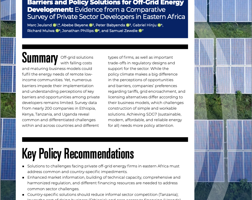 Barriers and Policy Solutions for Off-Grid Energy Development