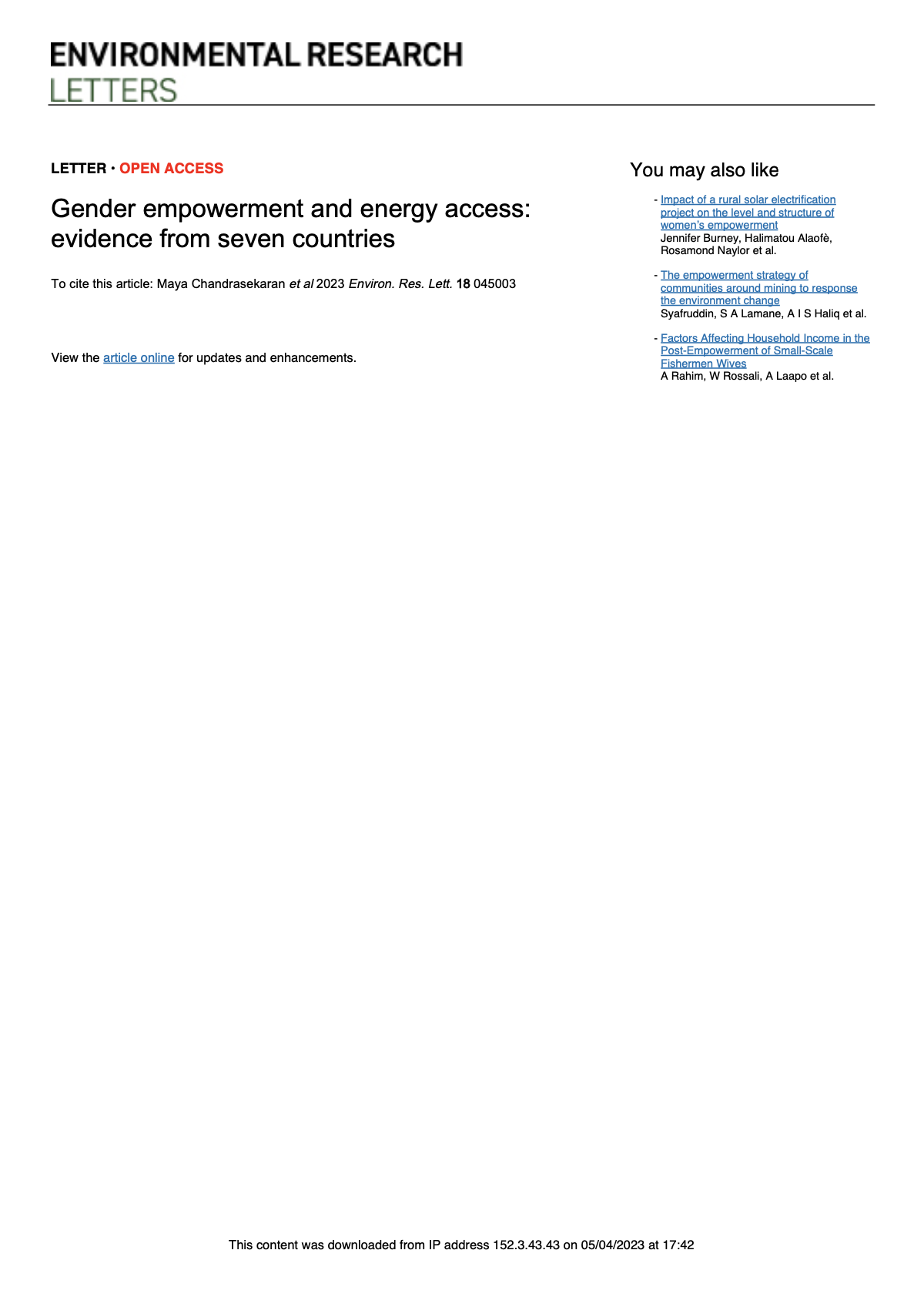 Gender empowerment and energy access: evidence from seven countries