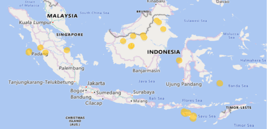 Indonesia map; Yellow points to indicate project sites –