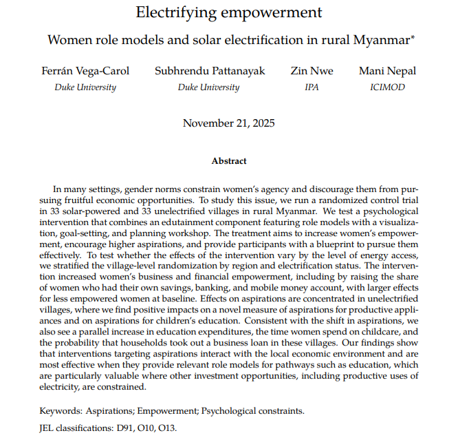 Electrifying Empowerment: Women Role Models and Solar Electrification in Rural Myanmar
